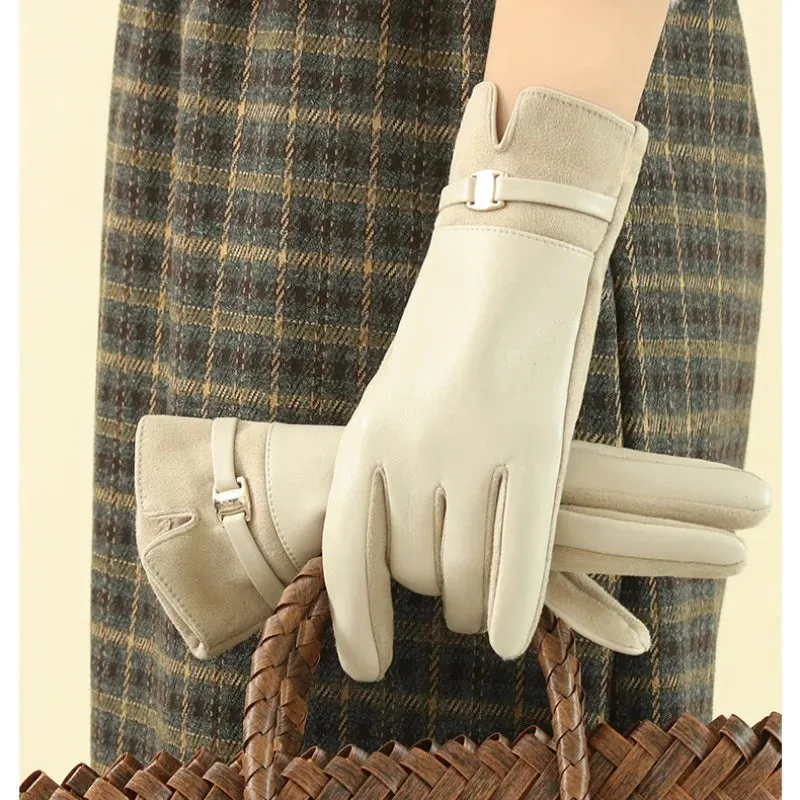 Women Winter Suede Leather Keep Warm Touch Screen Fashion