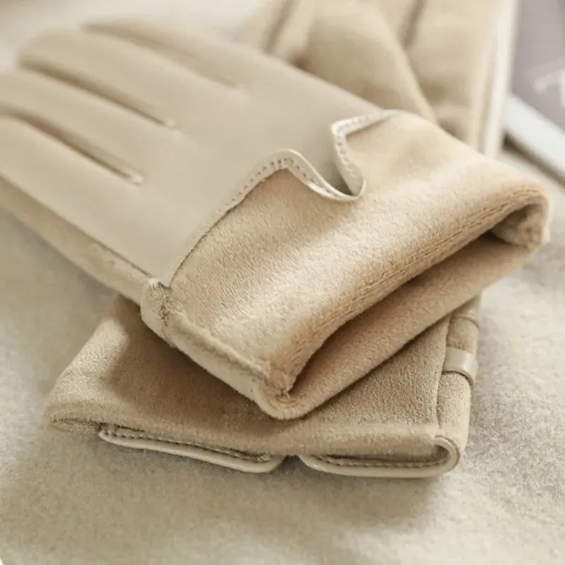 Women Winter Suede Leather Keep Warm Touch Screen Fashion