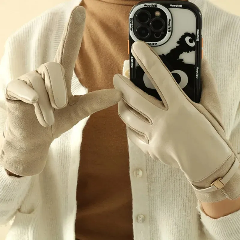 Women Winter Suede Leather Keep Warm Touch Screen Fashion
